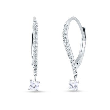 Round & Princess Cut CZ Dangle Hoop Leverback Earrings 925 Sterling Silver